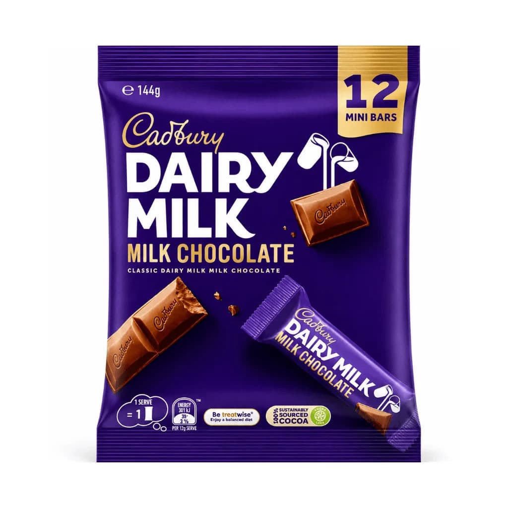 cadbury dairymilk chocolate 12 mini bars 144g